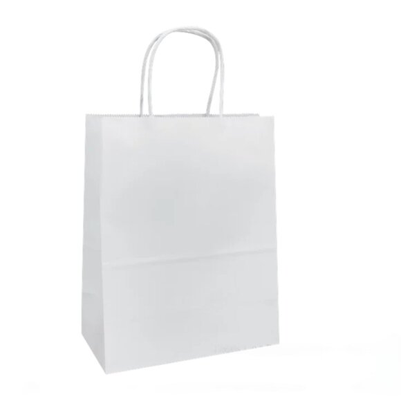 Greenii - 100 White Paper With Handles Kraft 8 * 4.75 * 10.25 Party Gift Bags - Picture 1 of 7